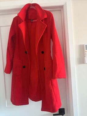 SHEIN Bright Red Double-Breasted Peacoat